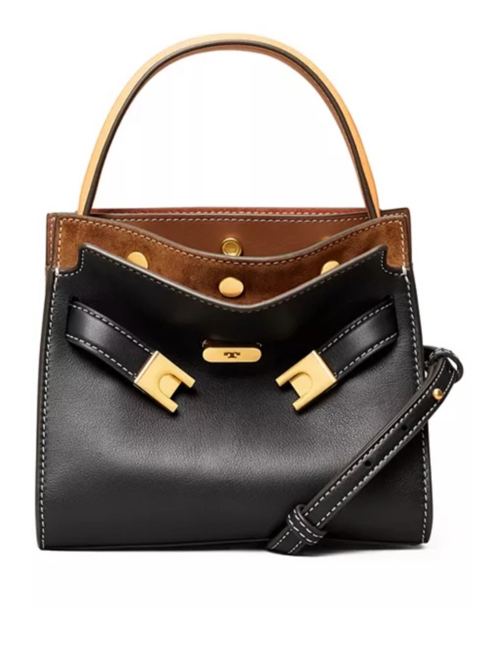 Original Tory Burch Petite Lee Radziwill Double Bag - Black with white stitching - Picture 11 of 12